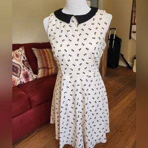 One Clothing Cream A-Line Sundress with Peter Pan Collar & Bow Print